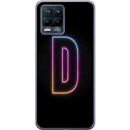 Kompatibel Mobilcover til Realme Realme 8 Minimalistisk neonbogstav D i farveskiftende lys mod sort baggrund i moderne digital design