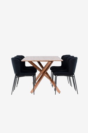 Venture Home - Piazza-spisebord med Modesto-spisebordsstol - Sort - Spisebordssæt 6 personer - Fra Homeroom