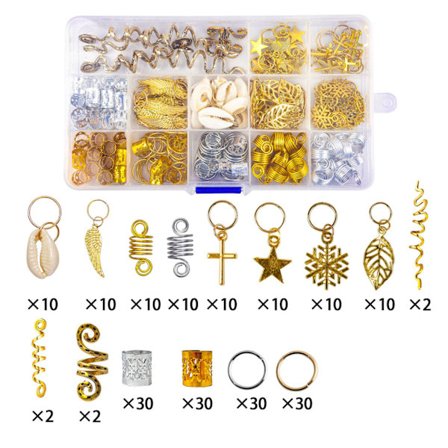 206 st Trådar Dreadlocks Hårsmycken Ringar DIY Legering Metall Guld Silver Fläta Hårring Tillbehör