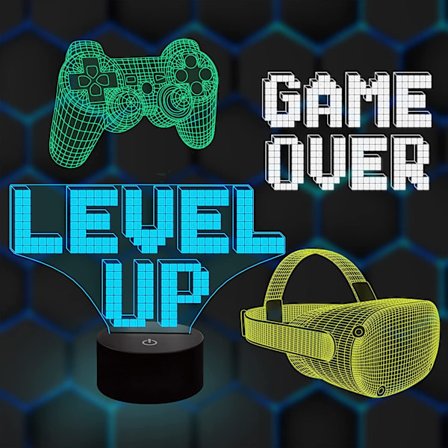3D Gamepad Lampa Nattlampa 3D Illusion Lampa för Barn, Game O
