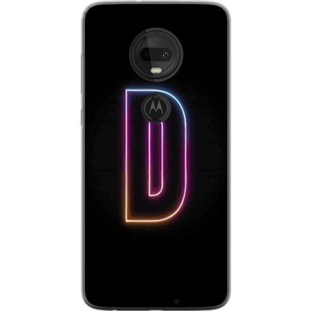 Kompatibel Mobilcover til Motorola Motorola Moto G7 Minimalistisk neonbogstav D i farveskiftende lys mod sort baggrund i moderne digital design