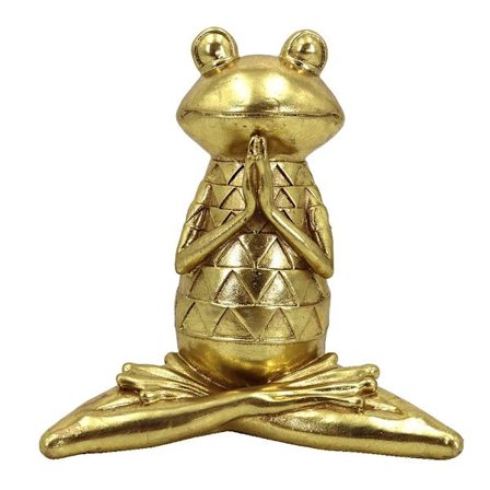 Joogasammakkopatsas, meditaatioasento, kultainen polyresiini, 18x11x19cm