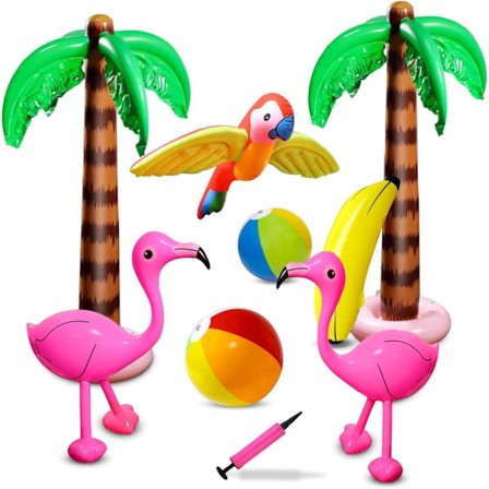 Oppustelig Palme Flamingo Banan Strandbold Papegøje Strand Pool Legetøj til Tropisk Hawaiiansk Luau Fest Sommer Pool Strand Fest Dekorationer