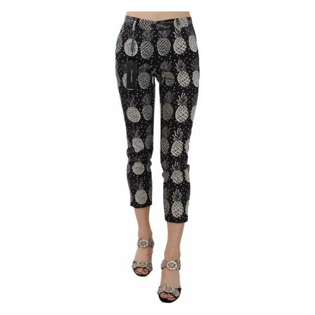 Dolce & Gabbana, Black Pineapple Print Skinny Pants Zwart, Dames, Maat:S,elastaan