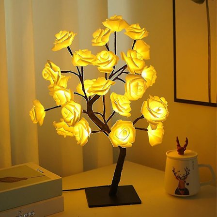 Rose Lampetre, lysende rosebladtre med 24 LED-lamper, perfekt som nattlamper for jenter eller dekorative lamper for stuen.
