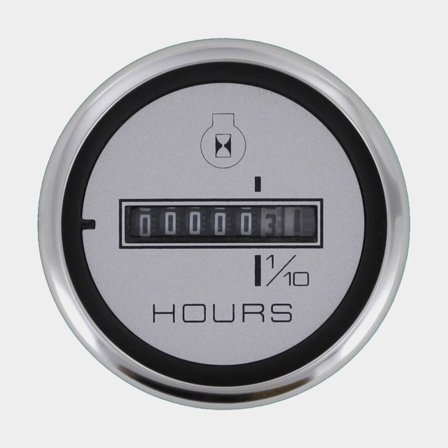 Timetæller Veethree Argent, dugfri, Ø52 mm, 12 V, sølv/sort/hvid, 10000 timer