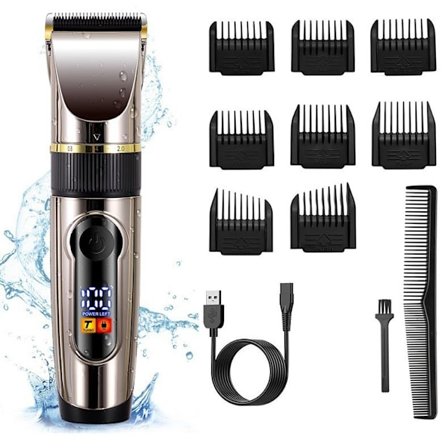 USB-hårklipper LCD Vanntett 2200mAh litiumbatteri Hårklipper med 8 stk guidekam