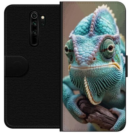 Kompatibelt Plånboksfodral till Xiaomi Xiaomi Redmi Note 8 Pro Närbild på färgstark kameleont realistiskt djurmotiv med detaljerad textur och nat