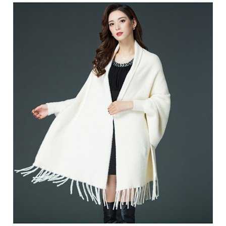 Vinterkappe med ærmer til kvinder, ensfarvet imiteret minkfløjltrøje, midilængde cardigan med tyk kappe