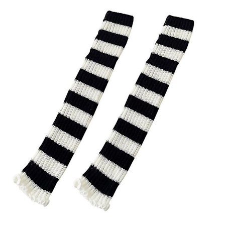 1 Par Leg Warmers Knæhøye Svart Hvit Stripe Strikket Elastisk Supermyk Hold Varme Kontrastfarge Høst Vinter Kvinner Støvletter Strømper For Utendørs 