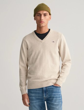 GANT Classic Cotton V-Neck - Beige - L