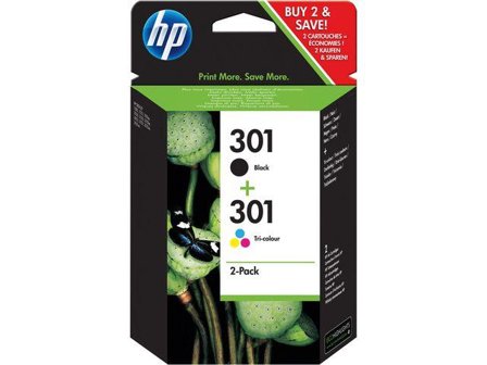 HP 301 - 2-pack - svart, farge (cyan, magenta, gul) - original - blekkpatron