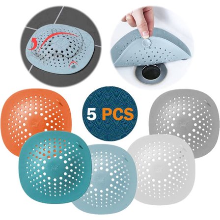 5-pak Bruseafløb Hårfanger med Sugekopper, Silikone Brusebad