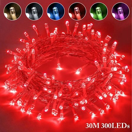 ROSNEK Lysende Guirlande Udendørs Indendørs 300LED 30M (Rød) Juletrælys IP44 Vandtæt, Have Bryllupper Fester
