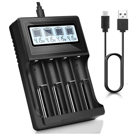 18650 Batterioplader, LCD-display Hastighed Batterier Oplader med 4 Bay Afladningsfunktion til 3.7V Li-Ion Genopladelige Batterier