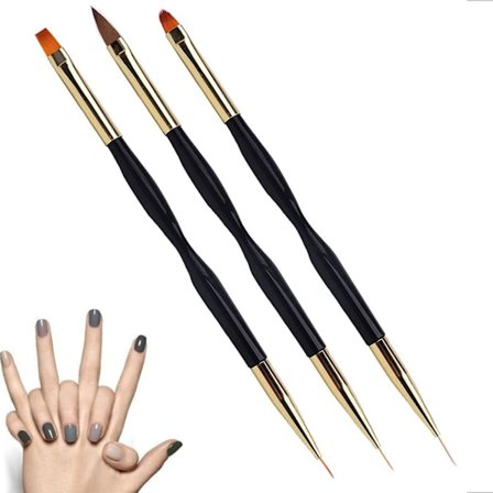 Svart - set med 3 nagelborstar, nagelborste set, gel nagelborste, gel nagelborstar, UV gel nagelborstar, akryl nageltillbehör, DIY nagelkonstdesigner