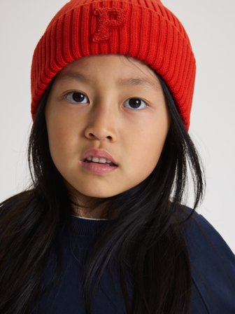Polarn O. Pyret - Ribbed beanie with appliqué - 48 - 50 - Childrenswear - orange