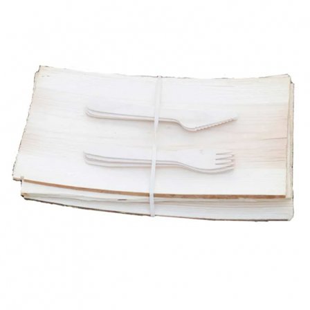 Proelia Outdoor Wooden Plate With Cutlery 4 Pcs