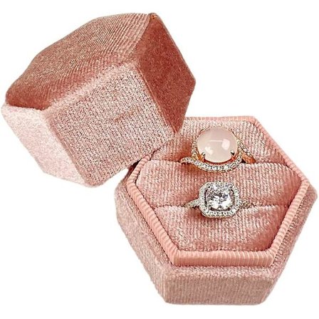 Sekskant Fløyel Ringboks 2 Spor, Ringboks For Bryllupsseremoni, Med Avtakbart Lokk, Doble Spor Sekskant Ringboks For Bryllup, Ringboks For Bryllup