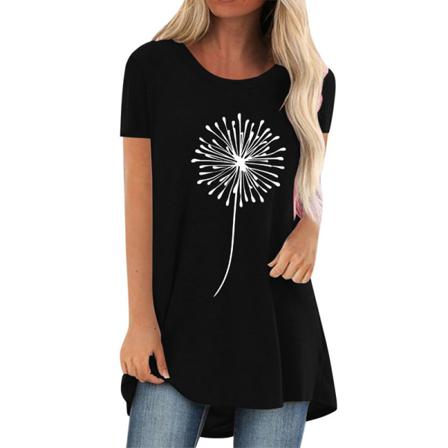 T-shirt Med Rund Hals För Damer T-shirt Med Hög Låg Fåll