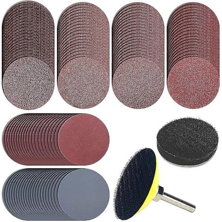 120 stk 2 tommer/50 mm slibeskiver slibepude sæt med 1/4 skaft slibemiddel