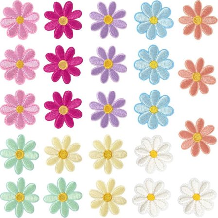 24 stk. blomster stryge på lapper, sy på broderi applikationslapper