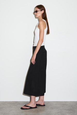 COS Women's Pantaloni A Gamba Larga Cropped In Cotone in Nero