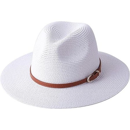 Herre Dame UPF50 Foldbar Sommer Stråhat Bredskygget Fedora Sol Strandhat (Hvid, One Size)