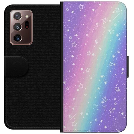 Yhteensopiva Lompakkokotelo Samsung Galaxy Note20 Ultra Sateenkaaren värisellä pastellitaustalla on valkoisia tähtiä ja kimaltelevia pisteitä pehmeäss
