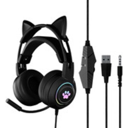 Trådbundet spelheadset Söt kattöron RGB-bakgrundsbelysning Over-ear hörlurar Brusreducerande mikrofon Surroundljud för bärbar dator