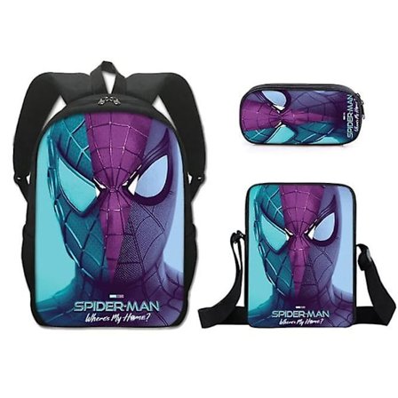 Spiderman Casual Skole Taske Anime Notebook Laptop Rygsæk Skole Taske Messenger Taske Blyant Etui 3-delt Sæt