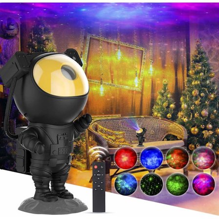 Astronaut Nebula Natlampe, Astronaut Lysprojektor med Nebula, Timer og Fjernbetjening, USB-drevet 360° Justerbar