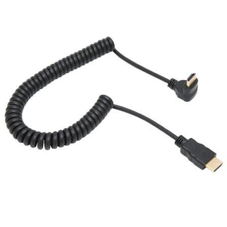 90 Grader Uppåtvinklad HDMI Hane till Hane Förlängningskabel med Spiral för Dator TV