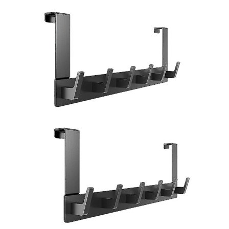 2x Dørknagerække med 6 Kroge - Dørkroge til Ophængning - Til Badeværelsesdør/Soveværelsesdør