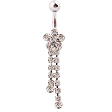 Navelpiercing Vit Blomma Strass Kirurgiskt Stål Silver