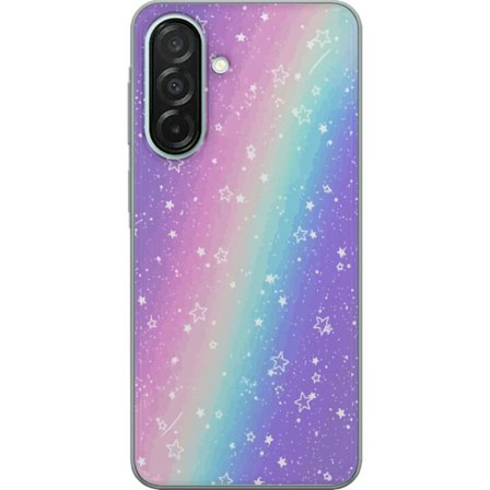 Kompatibel Mobilcover til Samsung Galaxy A26 Rainbow-farvet pastelbaggrund med hvide stjerner og glitrende prikker i blød overgang