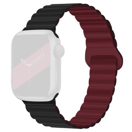 Apple Watch (45mm) silikoninen magneettilukollinen kellonhihna - Musta / Viininpunainen Black