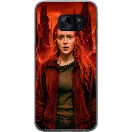 Kompatibelt Mobilskal till Samsung Galaxy S7 Porträtt av en ung kvinna med rött hår i en apokalyptisk landskap, röda blixtar och mörka klippforma