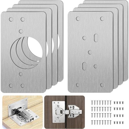 Reparationsplade til skabshængsler med hul, 8 stk. reparationsbeslagsplader Nem installation med 48 skruer, hængselreparationssæt til træ, møbler, 