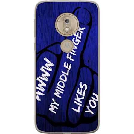 Kompatibelt Mobildeksel til Motorola Moto G7 Play Mørk typografisk illustrasjon med hjerteform og budskap om vennskap mot dyp blå tretekstur