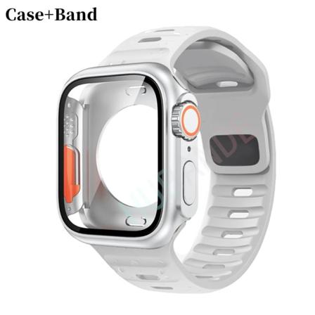 Silikonrem+ case För Apple Watch Case 44mm 45mm 41mm 40mm Skärmskydd Byt till Ultra For iWatch Series 8 7 SE 6 5 3 1 White-silver Series456 SE 40MM