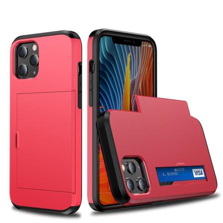 Iphone 12 Pro Max - Hybrid Skal Med Kortfack - Röd Red Röd