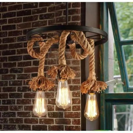 Hamppulamppu 6 lampulla, retro kattovalaisin teollisella pyörällä ravintolaan, olohuoneeseen, ruokasaliin, baariin.