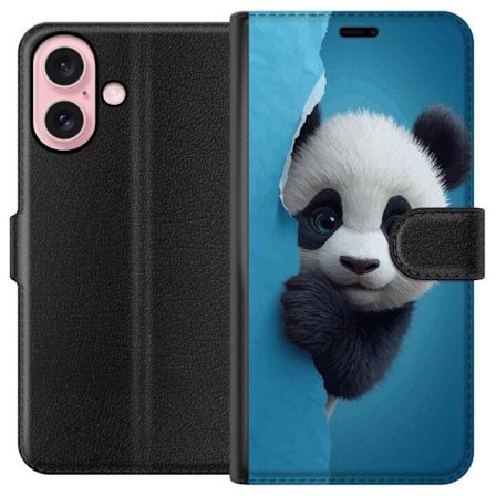 Yhteensopiva Lompakkokotelo Apple Apple iPhone 16 Söpö panda, joka kurkistaa paperin läpi pehmeässä 3D-kuvituksessa