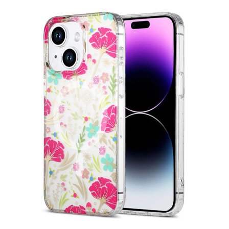 iPhone 14/15 Plus Case MagSafe - Flowers Red/Green