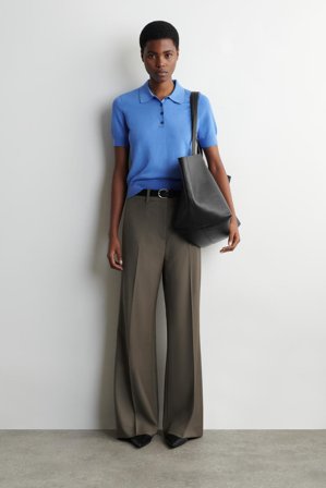 COS Women's Polo De Mezcla De Lana De Manga Corta in Azul