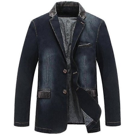 Herrjacka Denimjacka Vår Och Höst Kostym Blazer Jeans Patchwork Läder Slim Fit Jacka