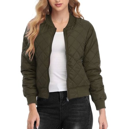 Vattert damejakke, langermet, glidelås, raglan bomberjakke med lommer