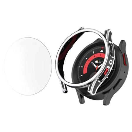 Galaxy Watch 4/5 40mm kotelo karkaistulla lasilla musta/hopea