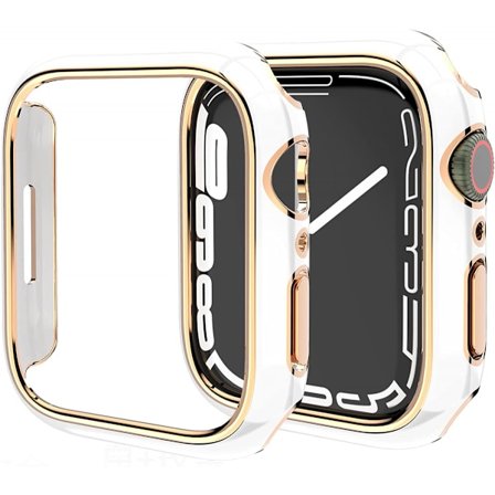 För Apple Watch Series 7 45mm, hårt pläterad PC-ramfodral, smalt allround-skyddsfodral för Apple Watch Series 7 (roséguld vit)